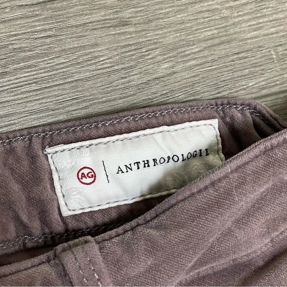 Anthropologie AG High Rise Stevie Ankle Gray Taupe Velvet Slim Straight Sz 25R.
